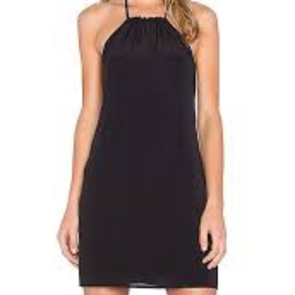 NBD x Naven Twins Hopeless Halter Black Mini Dress Gold Zipper Back Bow Tie Sm